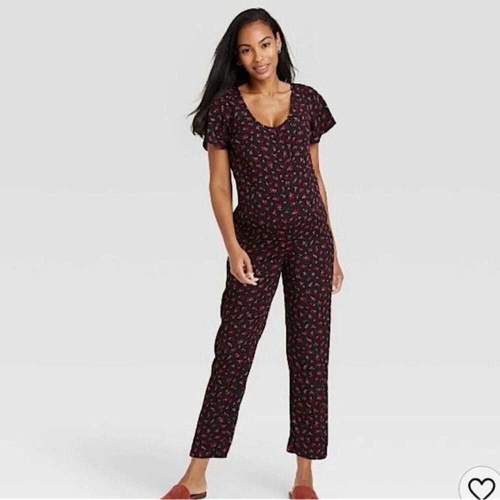 The Nines By HATCH Maternity Short Sleeve Floral Jumper Jumpsuit Size Large